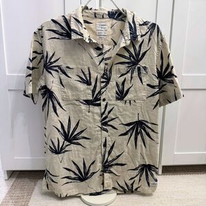 Quiksilver Mens Regular Fit Shirt Beige Black Hemp Palm Print Size L Sustainable